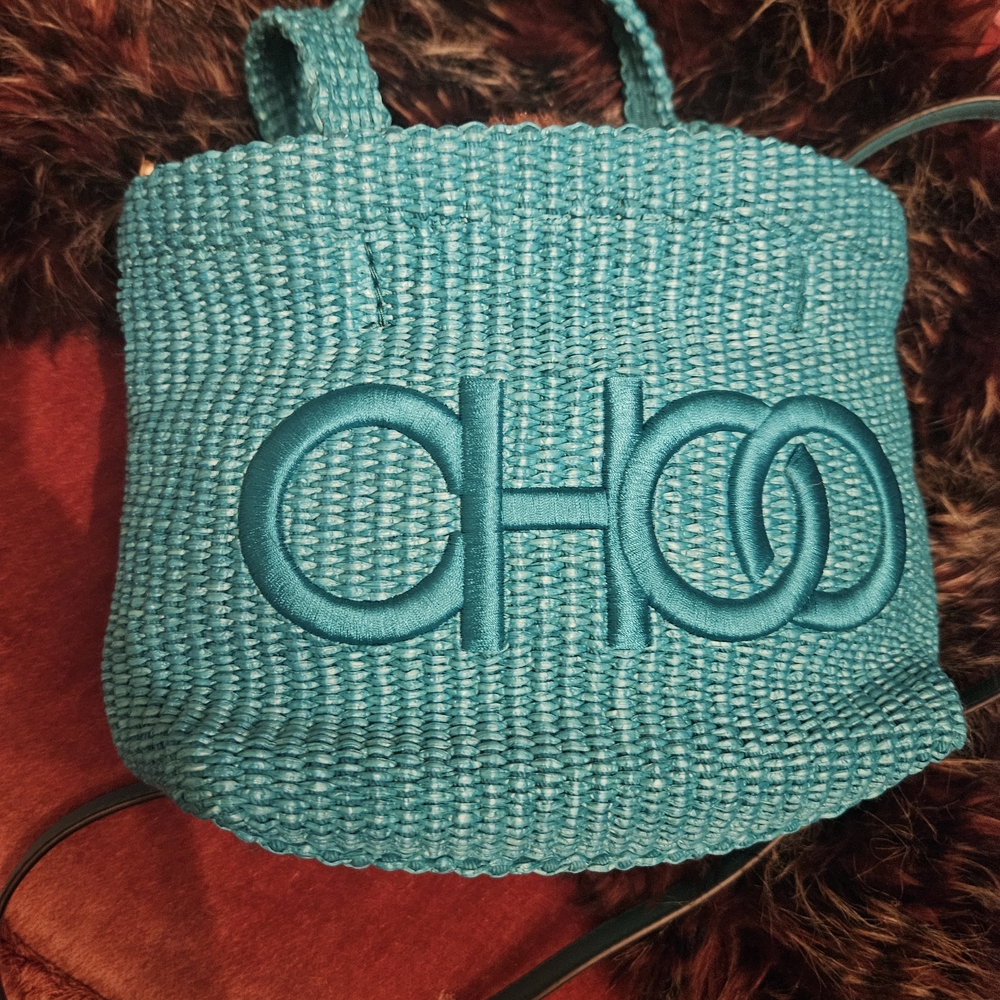 New Authentic Jimmy Choo Turquoise Woven Tote - Picture 12 of 15
